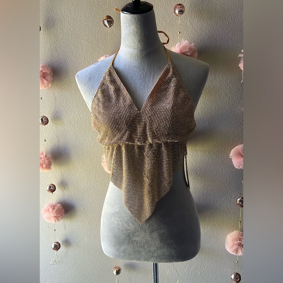 Fashion Nova Gold Halter Tank Top - Picture 1 of 9